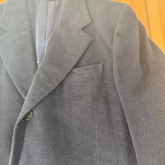 Samuelsohn Men's Navy Wool Cashmere  Long Coat Classic Minimalist Size 40 - Picture 6 of 10